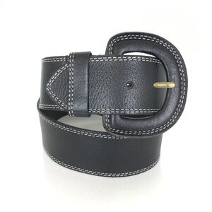 Linea Pelle Wide Black Leather Belt Large Leather Covered Buckle Size M Handmade